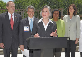 Rep Allyson Schwartz at podium was joined by ACP President Joseph W Stubbs FACP second from left among others as she announced a bill to preserve primary care