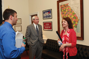 Eduard R Fatakhov MD MBA ACP ResidentslashFellow Member and Jacqueline W Fincher MD MACP explained the challenges of internal medicine practice in rural Georgia to Rep John Barrow center Phot