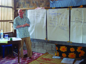 Dr Crook speaks about infectious diseases such as dengue fever and how to use netting to prevent their spread Photo courtesy of Dr Crook