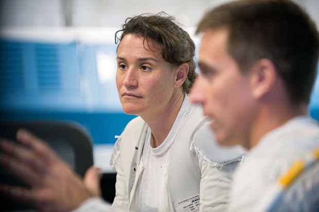 NASA astronaut Chris Cassidy Expedition 35slash36 flight engineer and NASA astronaut Serena M Aunon-Chancellor MD FACP prepare for a spacewalk training session in the waters of the Neu