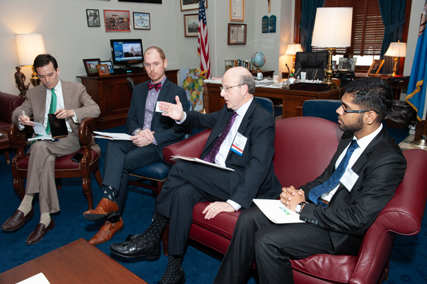 ACP Governor for Oklahoma Michael S Bronze MD MACP center and other chapter members discussed the opioid epidemic with Sen Jim Inhofes R-OK office Photo by James Tkatch