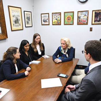 US Rep Debbie Dingell D-MI center listens to Leadership Day attendees from ACPs Michigan Chapter Image by Greg Fiume