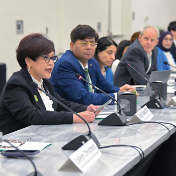 Panelist Sally A Nasution MD PhD FACP left President of the Indonesian Society of Internal Medicine explained how in her country subspecialists thrive in major cities with well-established hea